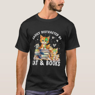 Fun Easily Distracted by Cats and Books With Mice T-Shirt