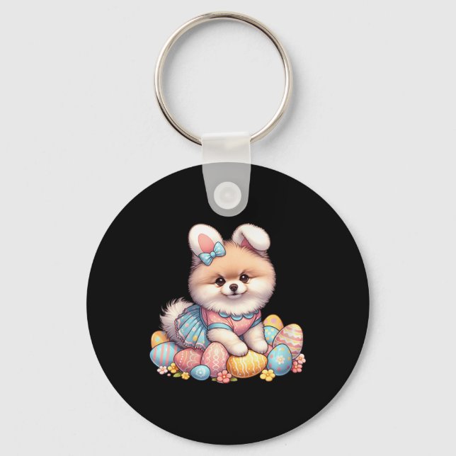 Fun Easter Day Pomeranian Bunny Costume  Key Ring (Front)