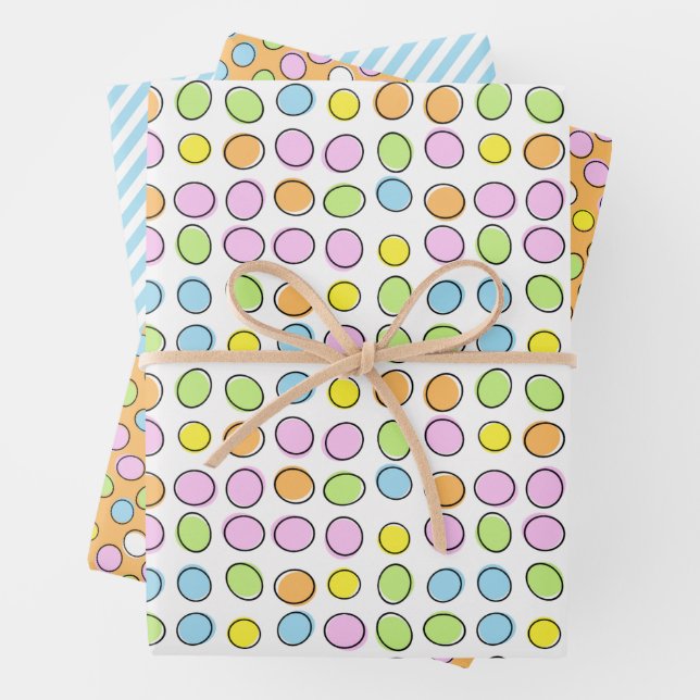 Fun Easter Eggs White Light Blue Striped Pattern Wrapping Paper Sheet (In situ)