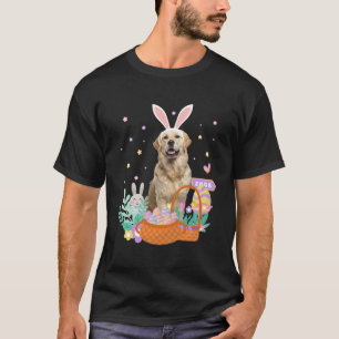 Fun easter golden retriever dog eggs hunt basket b T-Shirt