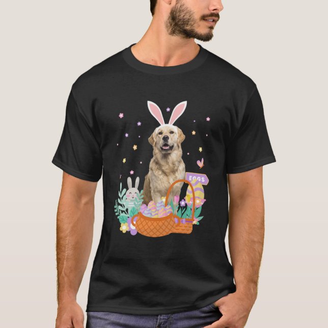 Fun easter golden retriever dog eggs hunt basket b T-Shirt (Front)