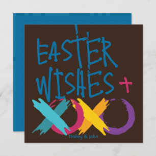 Fun Easter Wishes, Hugs & Kisses   Brown and Blue Holiday Card
