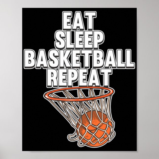 Fun Eat Sleep Basketball Repeat Sports Coach Playe Poster (Front)