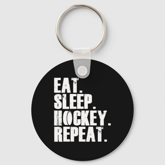 Fun Eat Sleep Hockey Repeat Gift  Men Key Ring (Front)