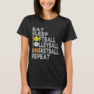 Fun Eat Sleep Softball Volleyball Basketball Boys  T-Shirt