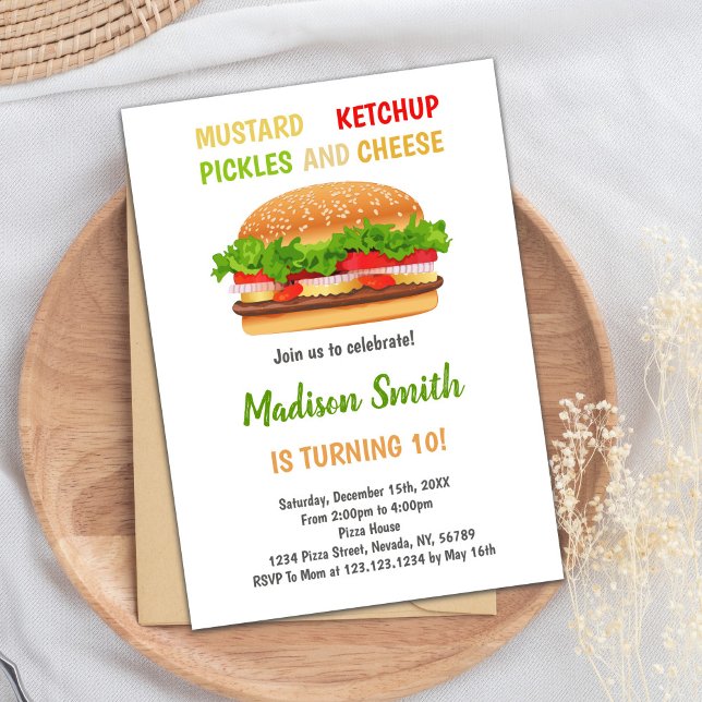 Fun Editable BBQ or Cookout Party Card for Kids or (Burger Cards)