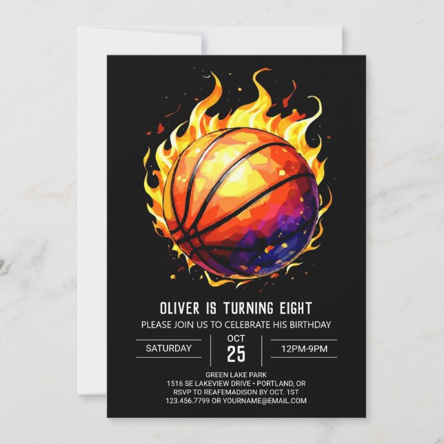 Fun Editable Elegant Basketball Birthday  Invitation (Front)