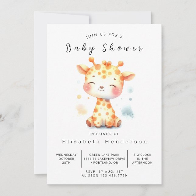 Fun Editable Giraffe Baby Shower Invitation (Front)