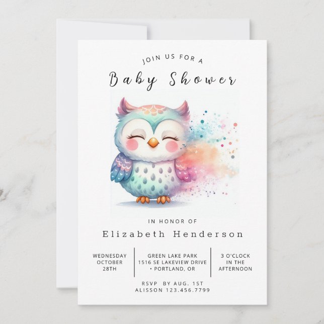 Fun Editable Owl Baby Shower Invitation (Front)