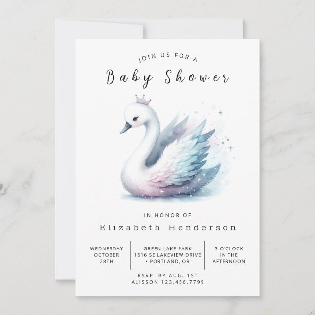 Fun Editable Swan Baby Shower Invitation (Front)
