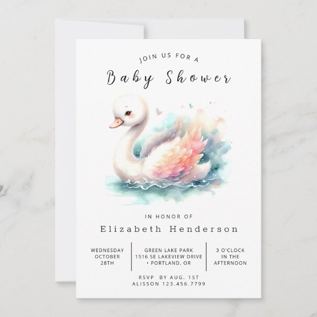 Fun Editable Swan Baby Shower Invitation (Front)