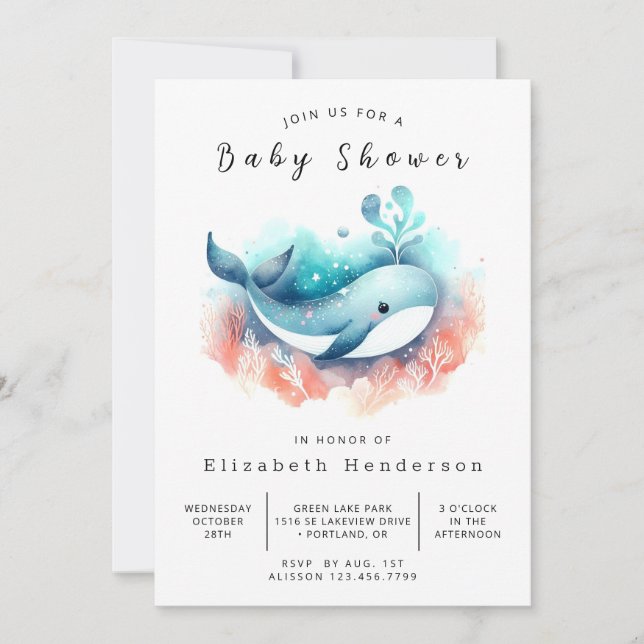 Fun Editable Whale Baby Shower Invitation (Front)