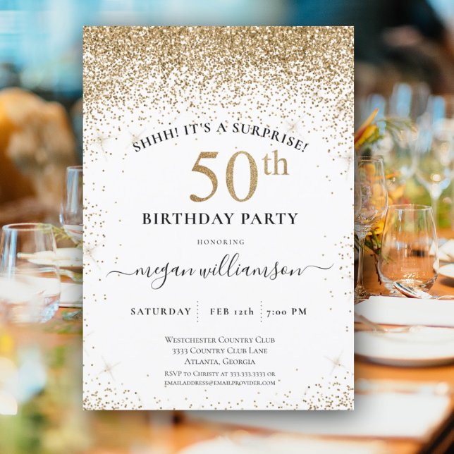 Fun Elegant Black Gold Glitter 50th Birthday Party Invitation (Creator Uploaded)