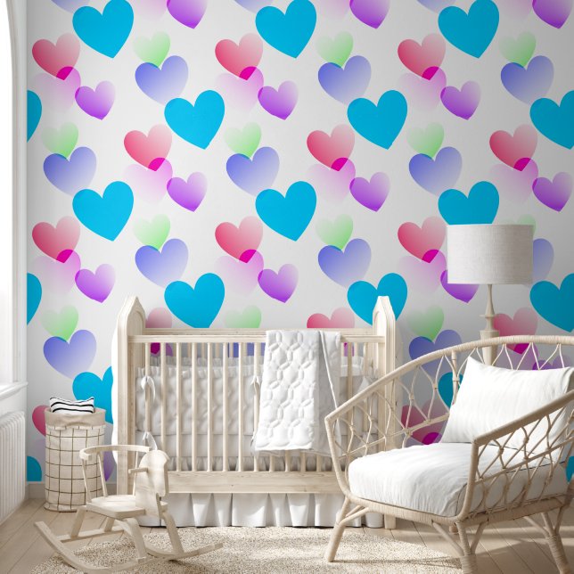 Fun & Elegant Colourful Gliding Hearts Arts Patter Wallpaper (Kids)