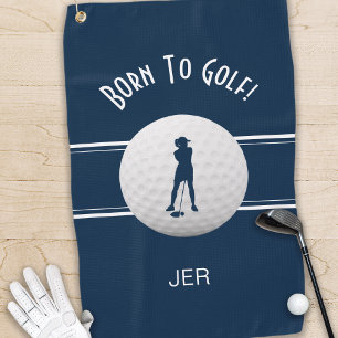 Fun Elegant Golfer Golf Ball Modern Cute Navy Blue Golf Towel