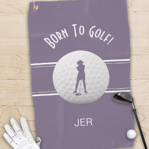 Fun Elegant Golfer Sports Silhouette Purple Modern Golf Towel