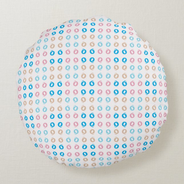 Fun Elegant Monogrammed Pink Blue Kids Lettering Round Cushion (Back)