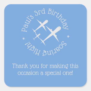 Fun, Elegant Personalised Three Aeroplanes on Blue Square Sticker