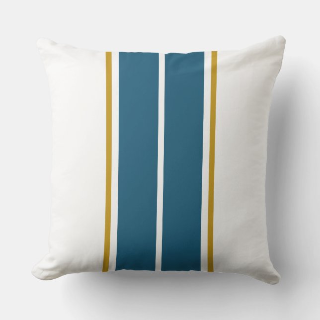 Fun Elegant Sporty Ocean Teal White Racing Stripes Cushion (Front)