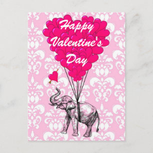 Fun elephant love heart Valentines Holiday Postcard