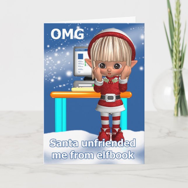 Fun Elf Holiday Greeting With Computer Card (Front)