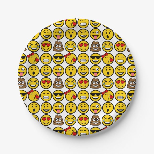 Fun Emoji Pattern Emotion Faces Paper Plate (Front)