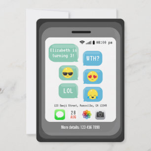 Fun Emoji Text Message Kids Birthday Party Invitation