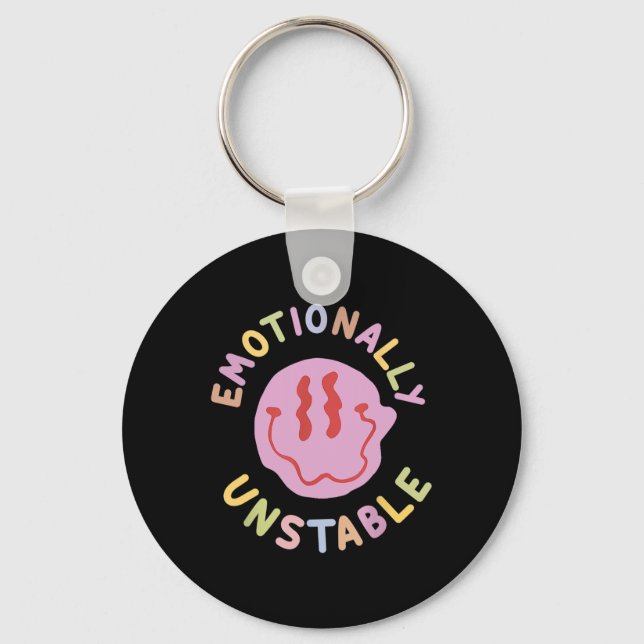 Fun Emotionally Unstable Retro Mental Health Aware Key Ring (Front)