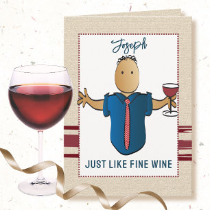Fun Ethnic Male Cartoon Red Wine Classy Birthday  Card