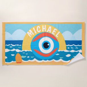 Fun Evil Eye Modern Add Name Beach Towel