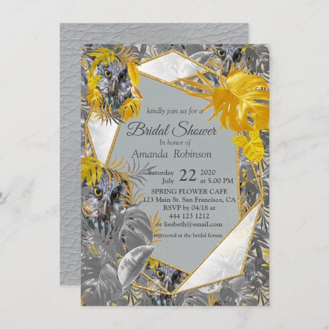 Fun Expressive in Yellow and Grey plant leaves Invitation (Front/Back)