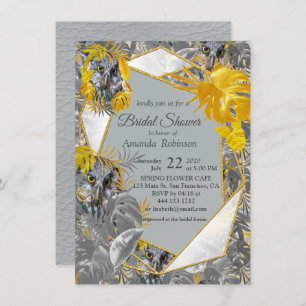 Fun Expressive in Yellow and Grey plant leaves Invitation