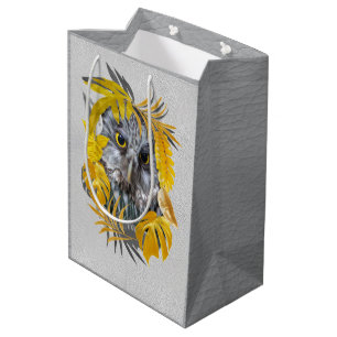 Fun Expressive in Yellow and Grey plant leaves Medium Gift Bag