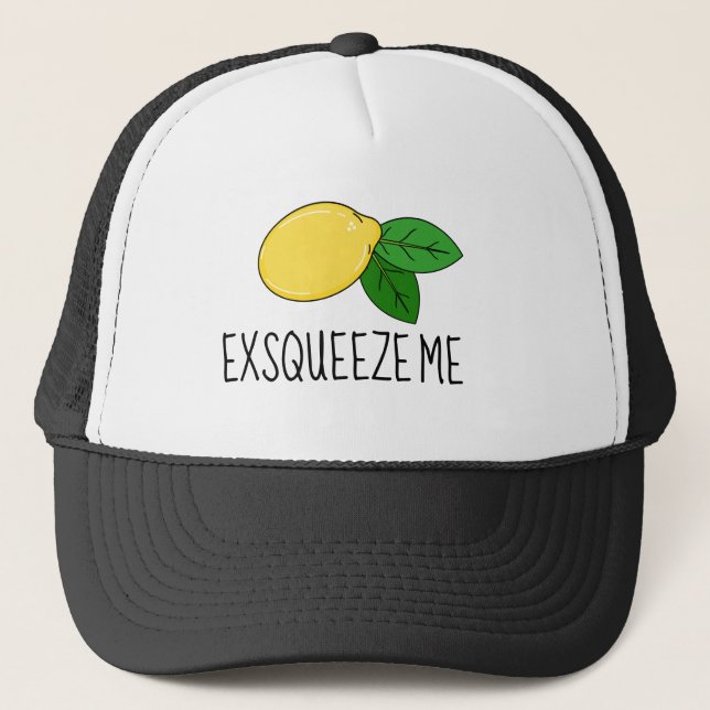 Fun "Exsqueeze Me" Hat with Lemon Design (Front)