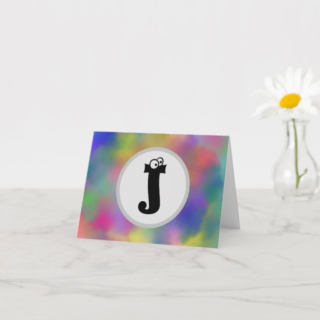 Fun Eyes Monogram Note Card with Colourful Motif (Small Plant)