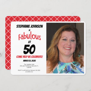Fun Fabulous at 50 Red and Black Birthday Party Invitation
