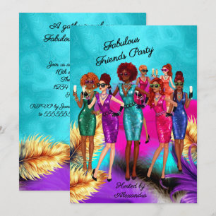 Fun Fabulous Friends Party Colourful Dressed Women Invitation