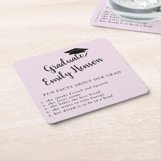 Fun Fact about Graduate Simple Graduation Party Square Paper Coaster (Angled)