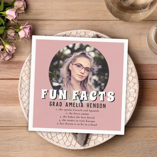 Fun Fact Dusty Pink Graduate Photo Graduation Napkin (Creator Uploaded)