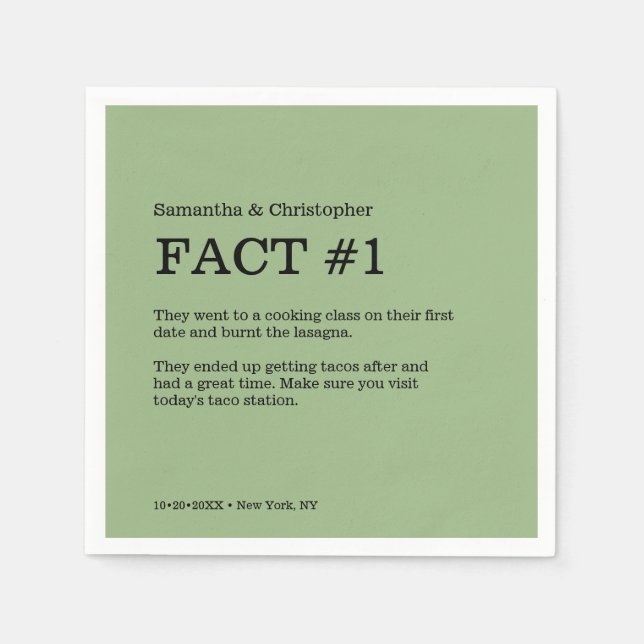 Fun Fact Green Wedding Customisable Napkin (Front)