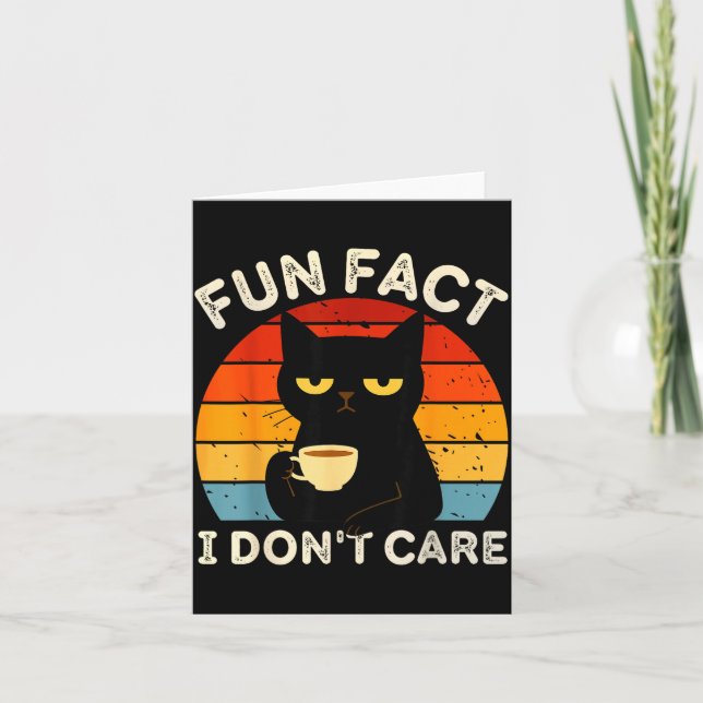 Fun Fact I Don't Care Funny Black Cat Saying Quote Card (Front)