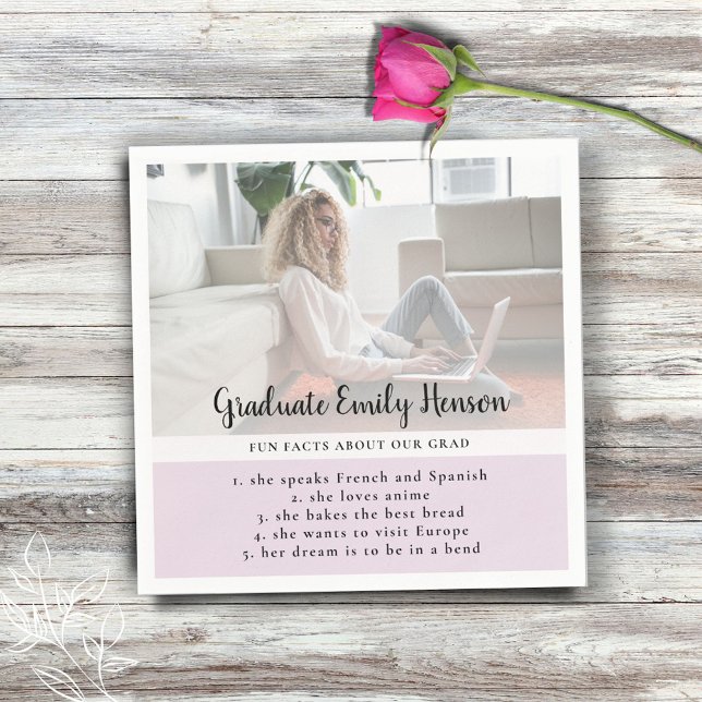 Fun Fact Pink Graduate Photo Graduation Party Napkin (Creator Uploaded)