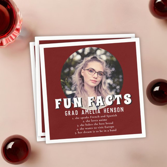 Fun Fact Red Graduate Photo Graduation   Napkin (Creator Uploaded)