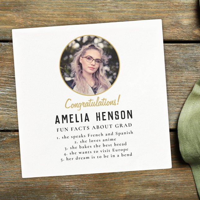Fun Fact Simple Graduate Photo Graduation Party Na Napkin (Creator Uploaded)