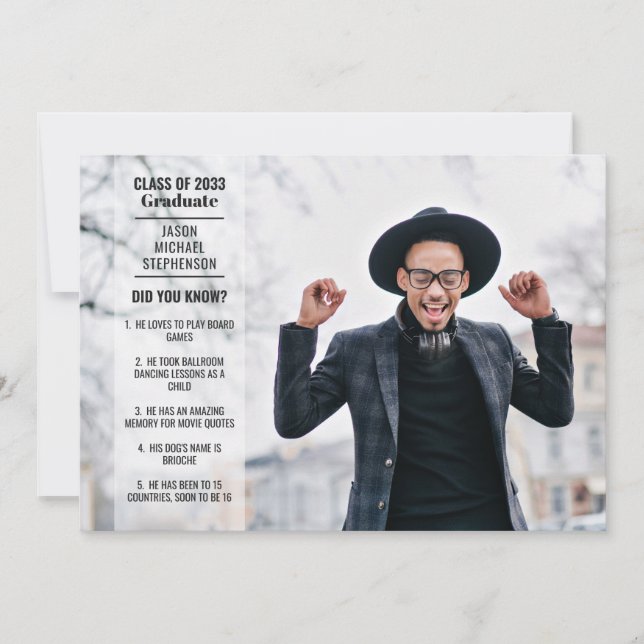 Fun facts 2 photo modern trendy college graduation invitation (Front)