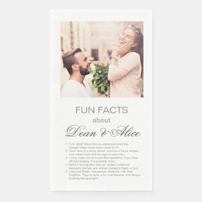 Fun Facts about Bride & Groom Modern Simple Photo Napkin (Front)