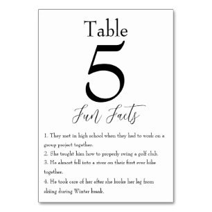 Fun Facts about the Bride and Groom Modern Wedding Table Number