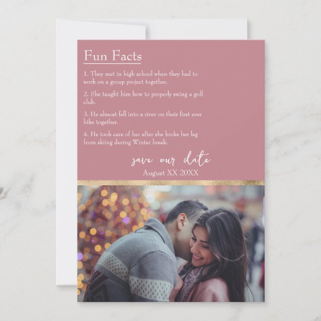 Fun Facts about the Bride & Groom Photo Dusty Pink Invitation (Front)