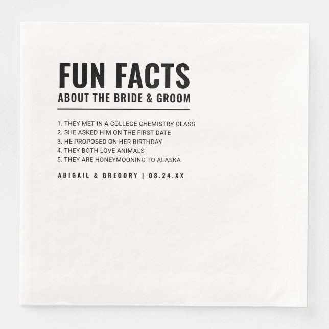 Fun Facts About The Bride + Groom Wedding  Napkin (Front)