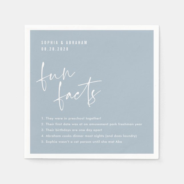 Fun Facts about the couple Light Blue Wedding Napkin (Front)